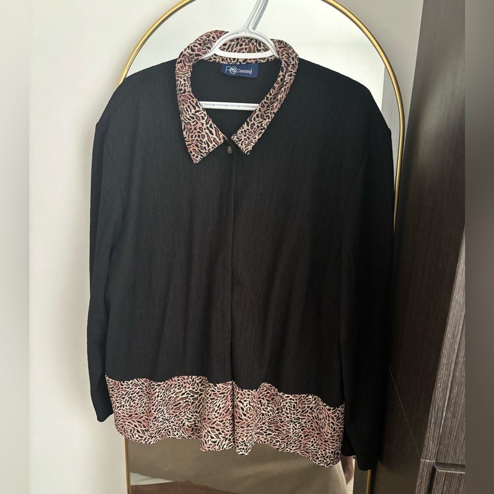 Vintage Black and cheetah print button up top
